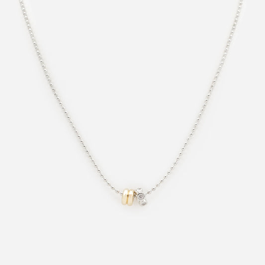 Two tone cylindrical charms silvered necklace