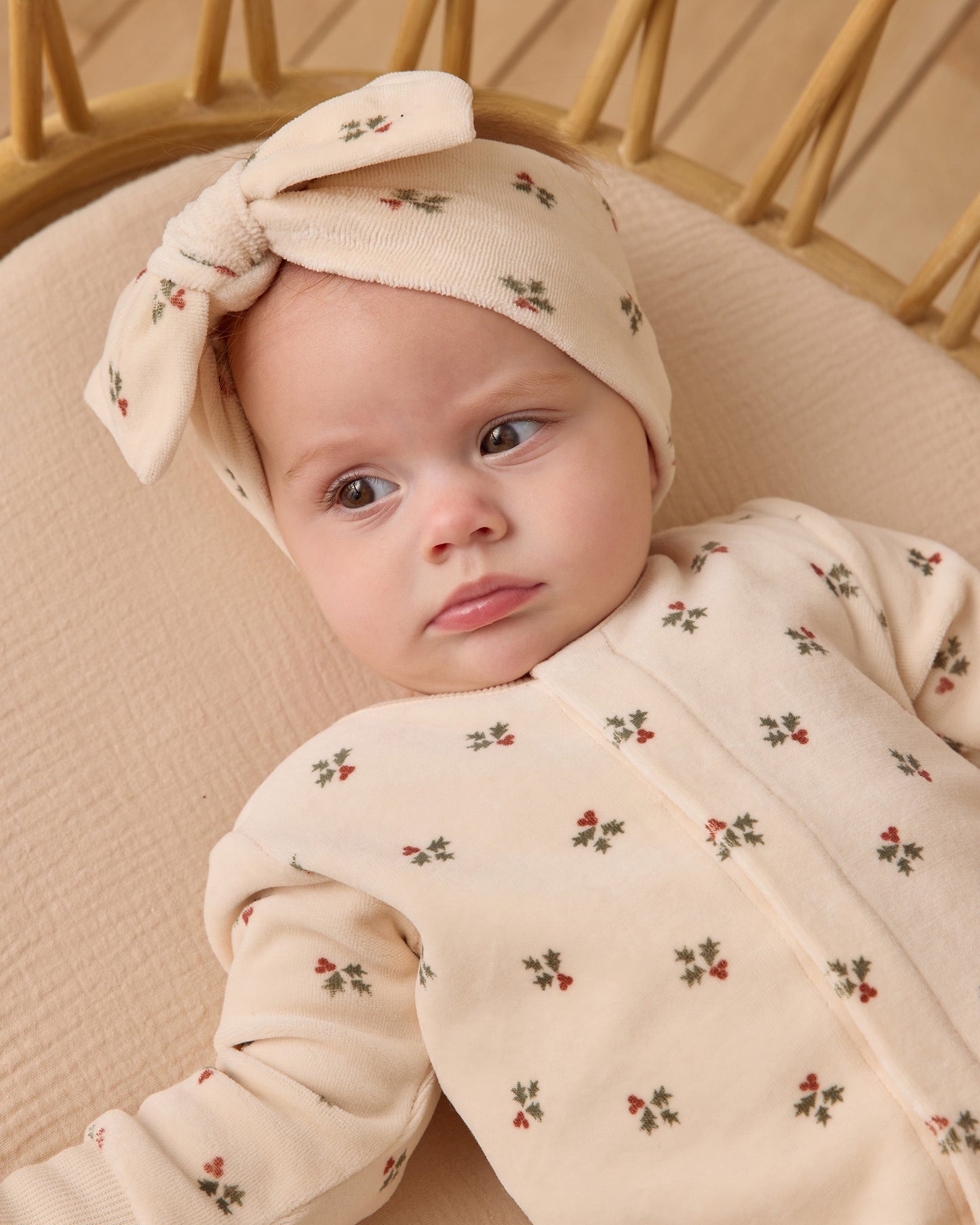 Velour Bow Headband - Holly Berry