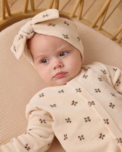 Velour Bow Headband - Holly Berry