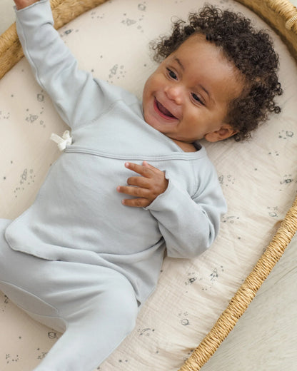 Wrap Top & Footed Pant Set - Sky