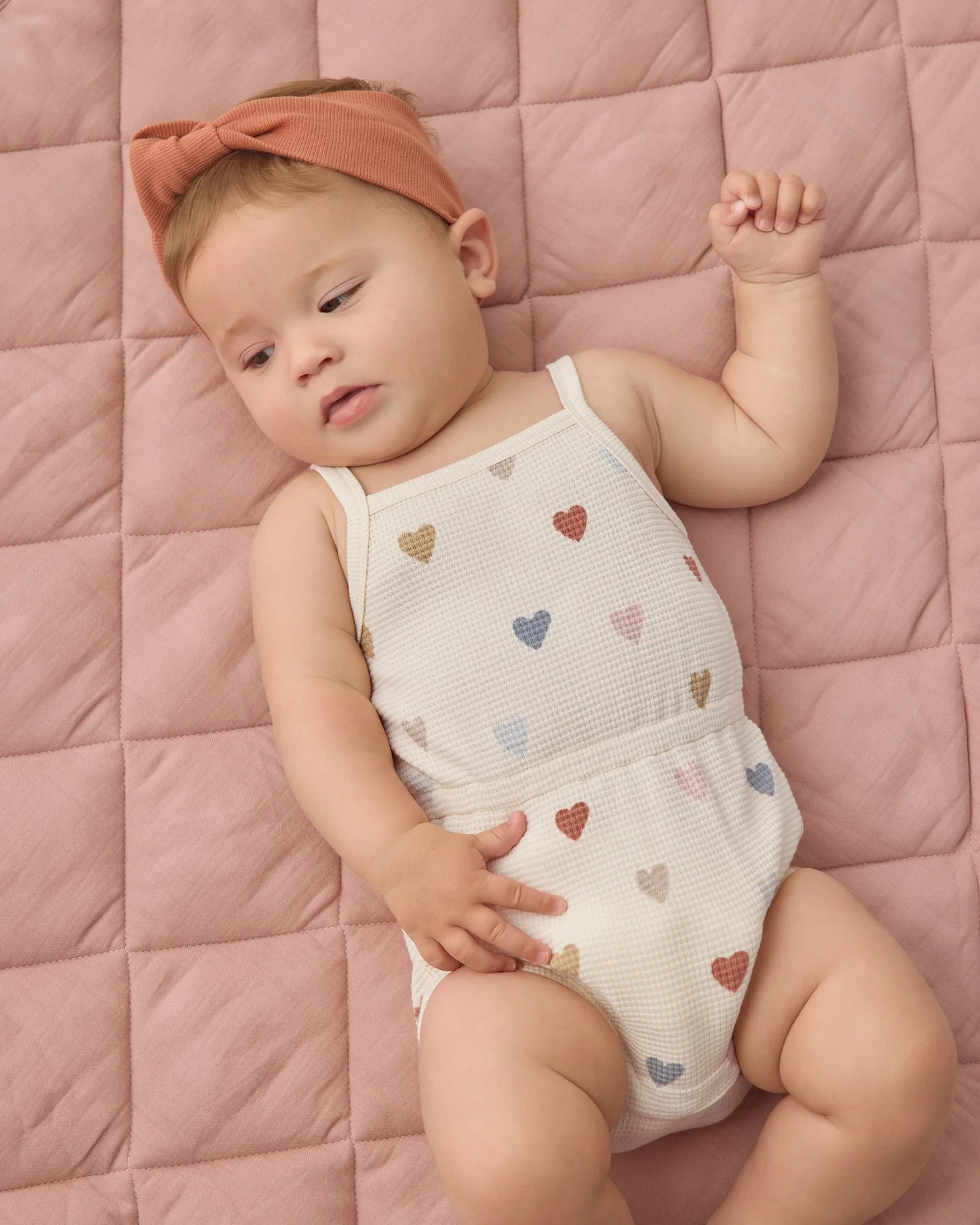 Waffle Cinch Romper - Confetti Hearts
