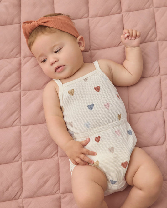 Waffle Cinch Romper - Confetti Hearts