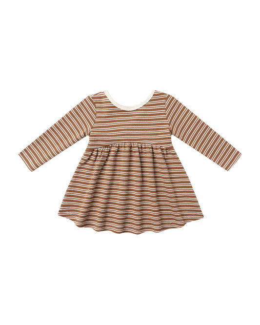 Ribbed Long Sleeve Dress - Cedar Micro Stripe