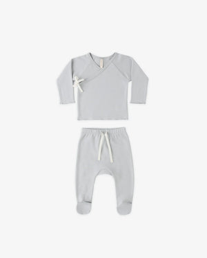 Wrap Top & Footed Pant Set - Sky