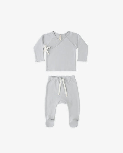 Wrap Top & Footed Pant Set - Sky