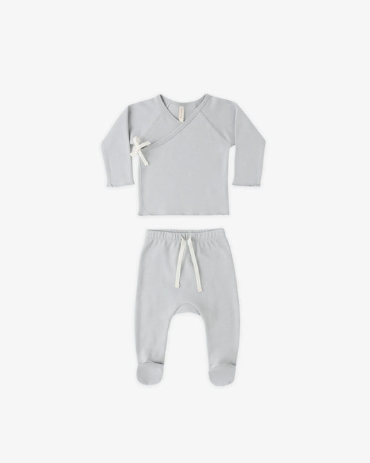 Wrap Top & Footed Pant Set - Sky