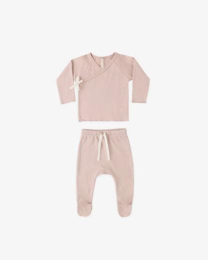 Wrap Top & Footed Pant Set - Blush