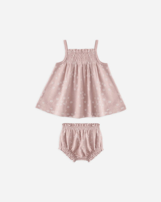 Smocked Tank and Bloomer Set - Mauve Daisy
