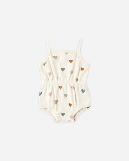 Waffle Cinch Romper - Confetti Hearts