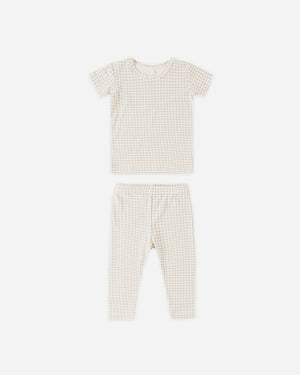 Bamboo Short Sleeve Pajama Set - Oat Gingham