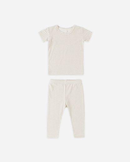 Bamboo Short Sleeve Pajama Set - Oat Gingham