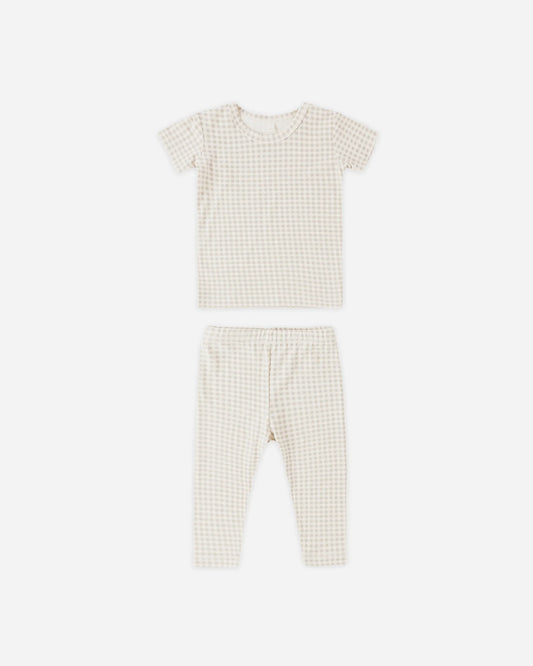 Bamboo Short Sleeve Pajama Set - Oat Gingham