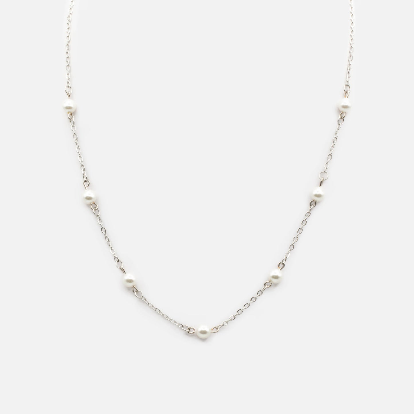 Silvered multiple pearl necklace in stainless steel