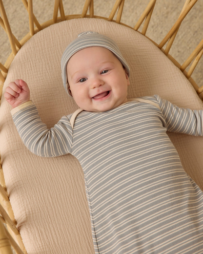 Knotted Baby Gown + Hat Set - Steel Blue