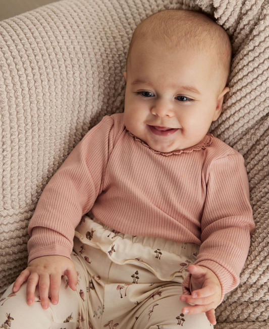Ribbed Long-sleeve Body suit - Pink