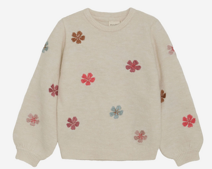 Pullover Knit Sweater with Flowers