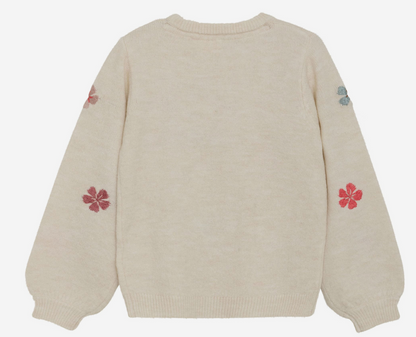Pullover Knit Sweater with Flowers