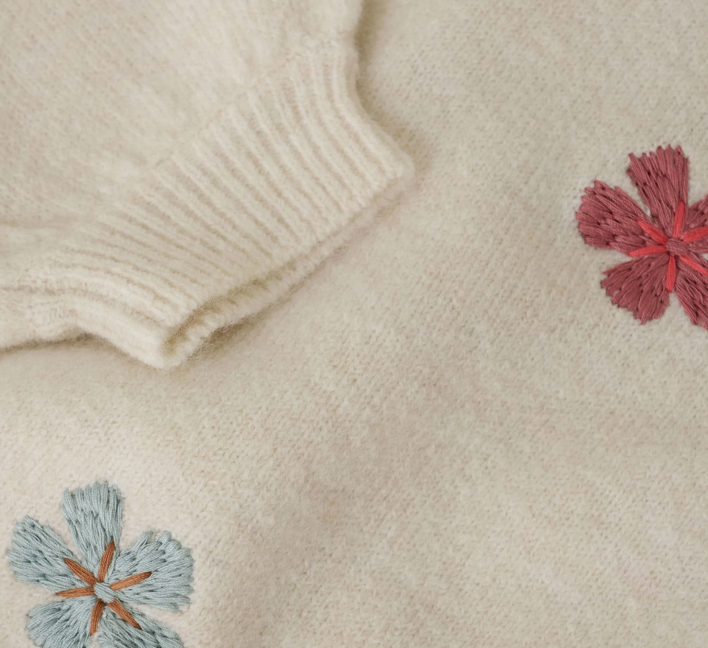 Pullover Knit Sweater with Flowers