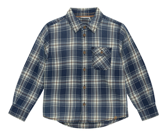 Long-Sleeve Blue Plaid Shirt