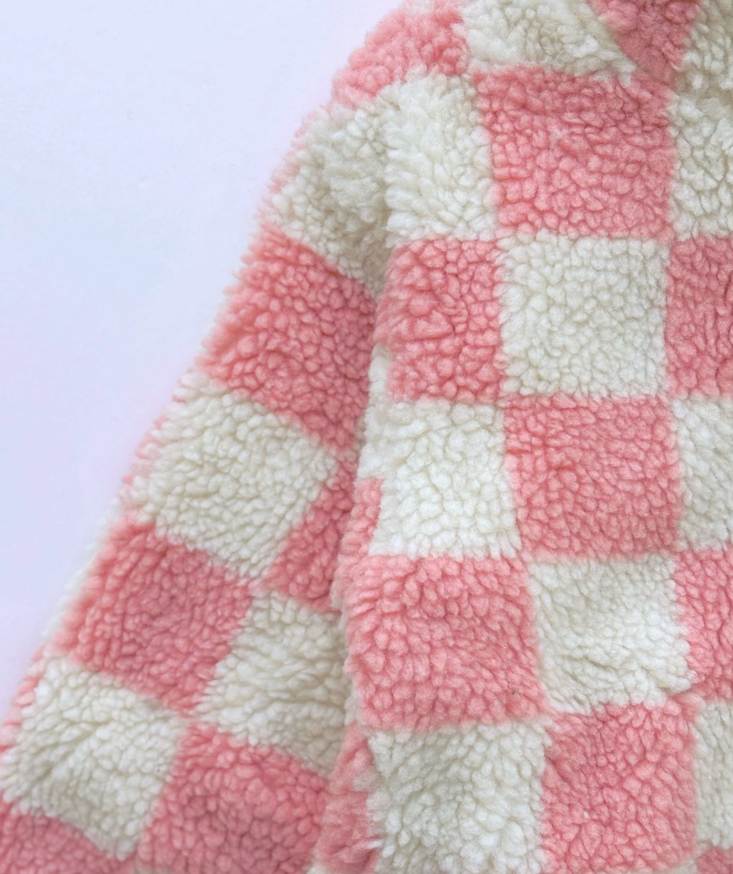 Checkerboard Sherpa Jacket - Pink/White