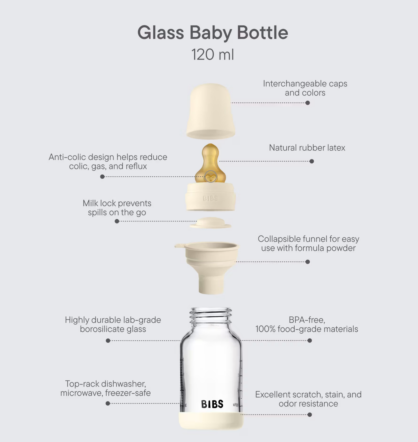 BIBS Glass Bottle 120ml - Ivory