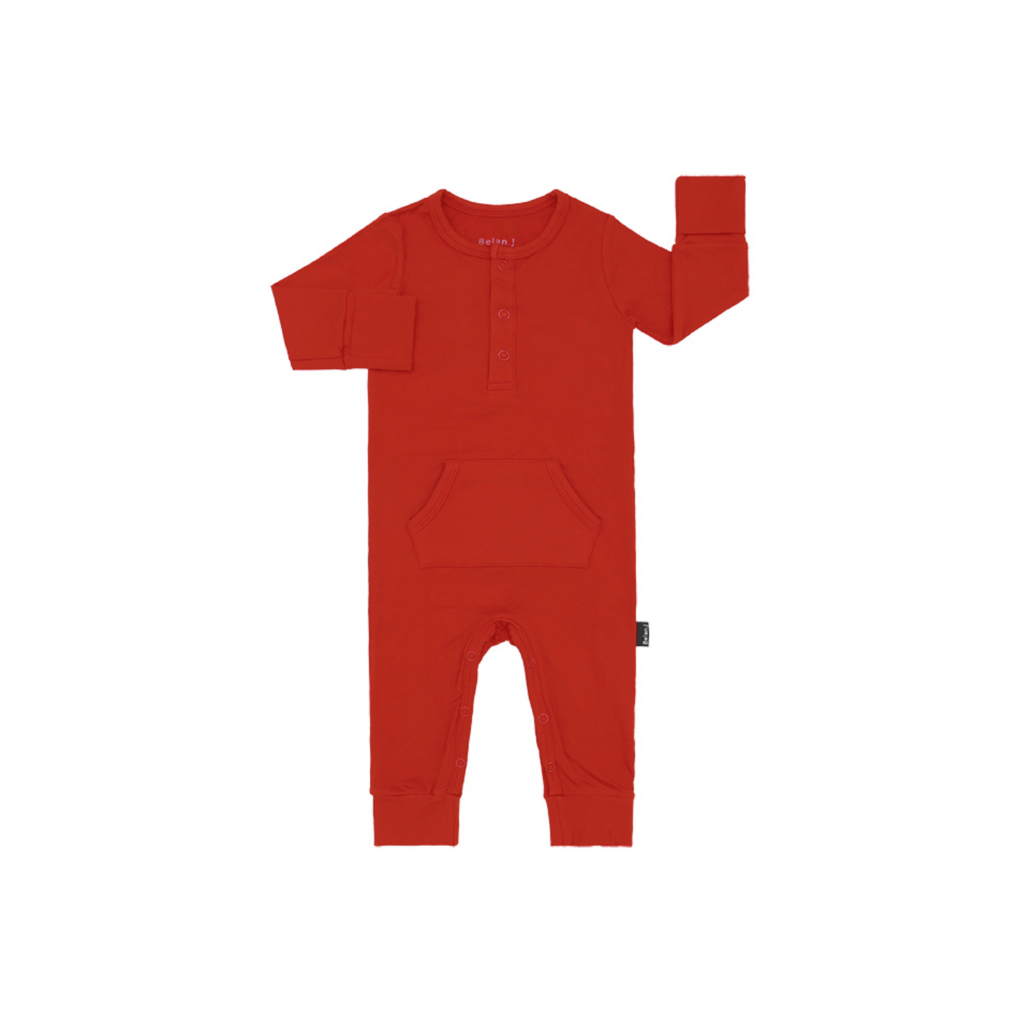 Long Sleeve Pocket Romper - Santa Red