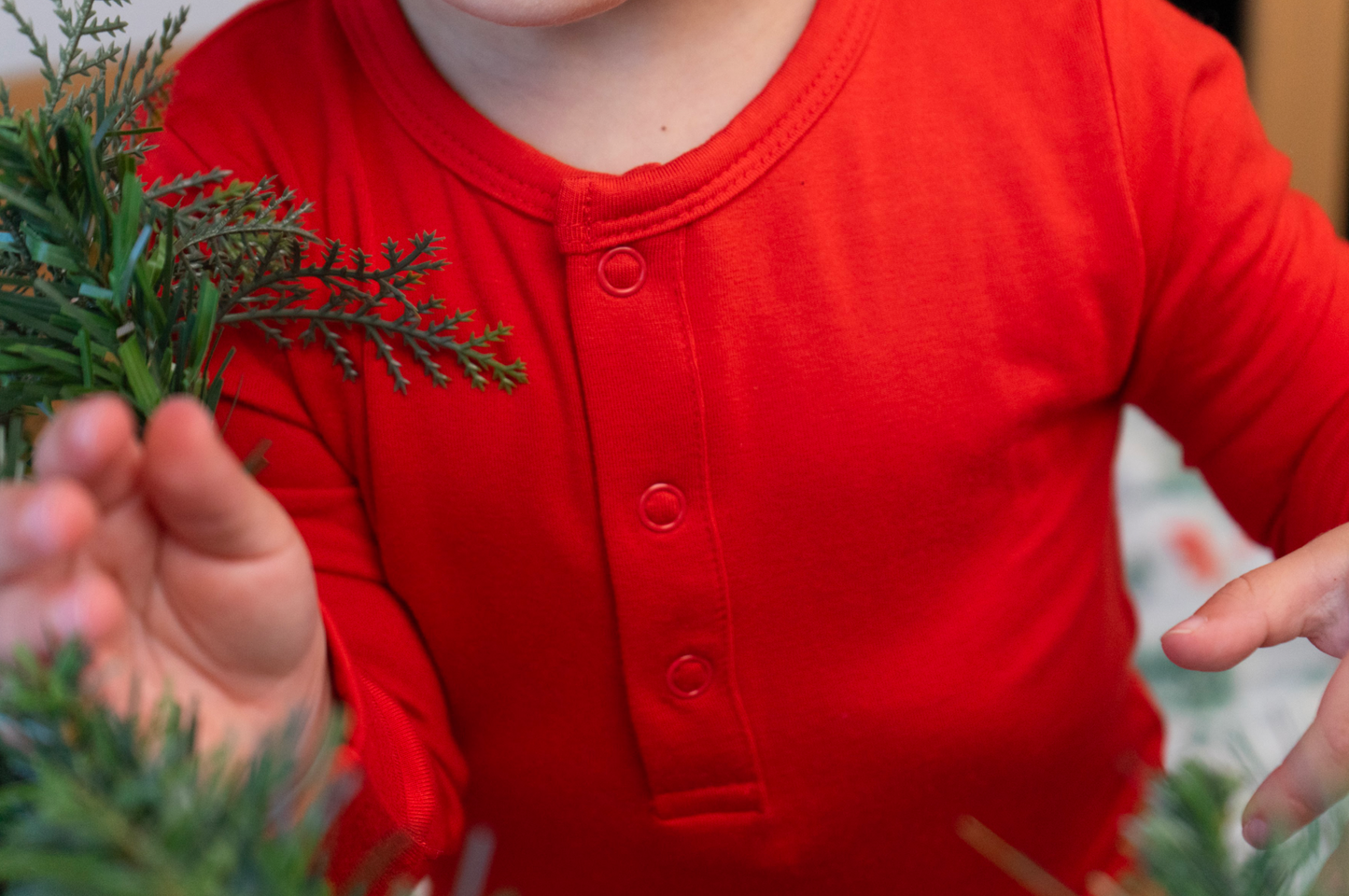 Long Sleeve Pocket Romper - Santa Red