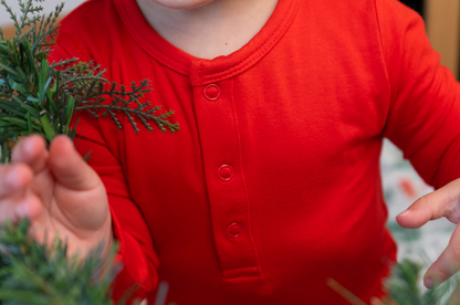 Long Sleeve Pocket Romper - Santa Red