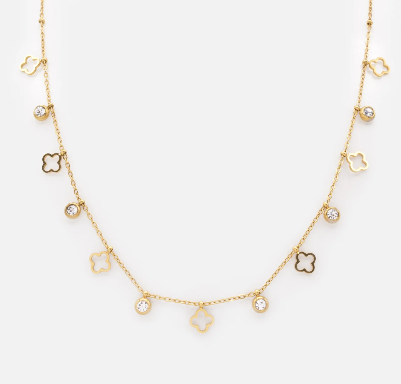 Flower Charms Golden necklace in stainless steel with Cubic Zirconia