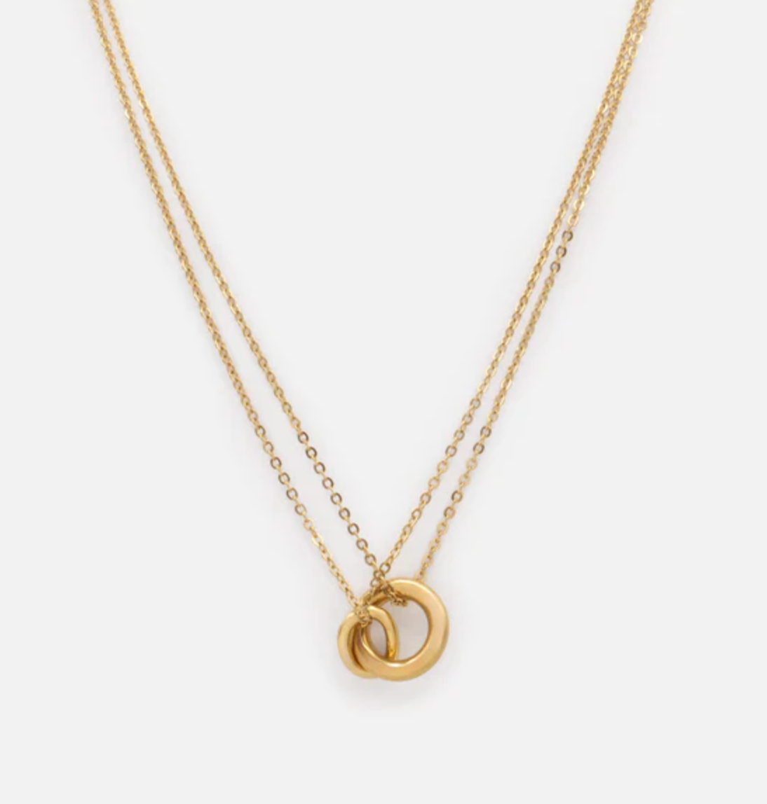 Gold Double Chain Necklace with Intertwined Charms in Stainless steel
