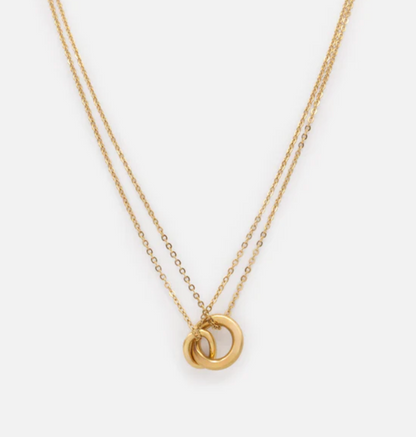 Gold Double Chain Necklace with Intertwined Charms in Stainless steel