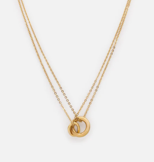 Gold Double Chain Necklace with Intertwined Charms in Stainless steel
