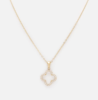 Flower Charm Golden Necklace with Cubic Zirconia in stainless steel