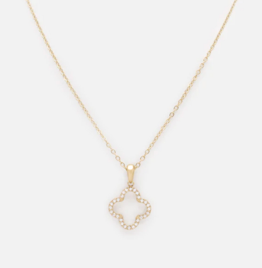 Flower Charm Golden Necklace with Cubic Zirconia in stainless steel