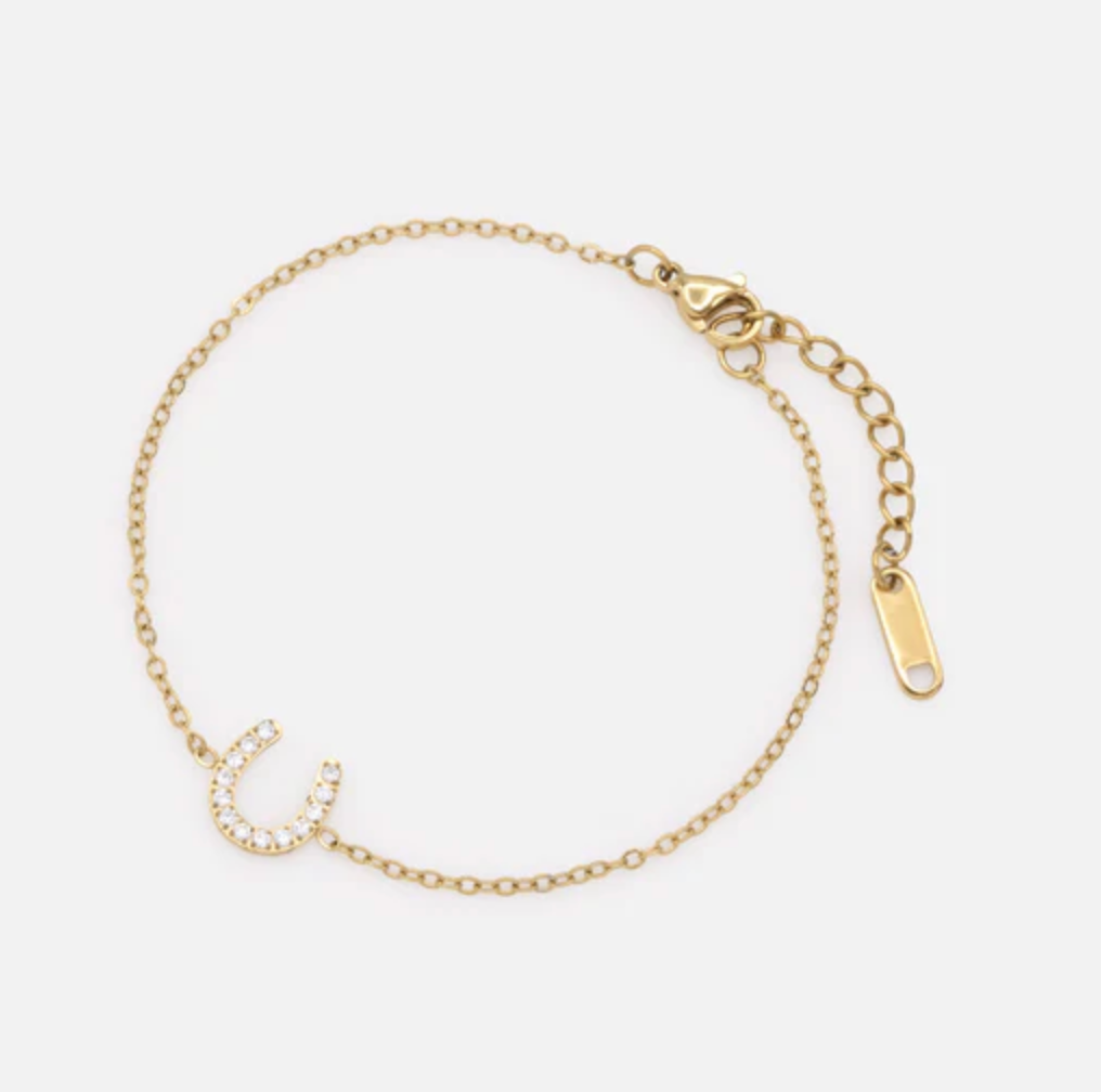 Golden Bracelet with Cubic Zirconia Horseshoe in stainless steel
