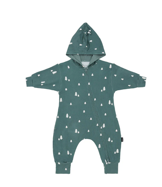 Hooded Zipper Jumpsuit - Tiny Trees