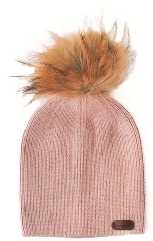 Kids Beanie with Faux Fur Pompom - Creamy Blush