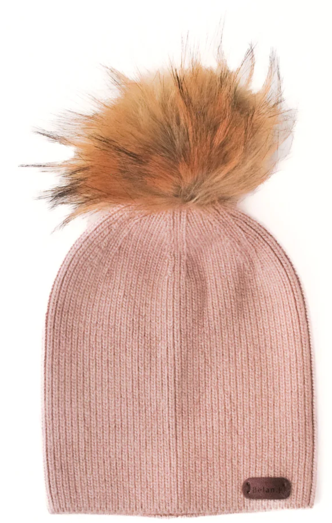 Kids Beanie with Faux Fur Pompom - Creamy Blush