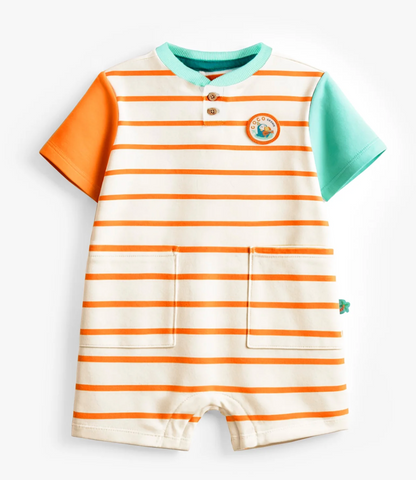 Cream Romper with Orange Stripes
