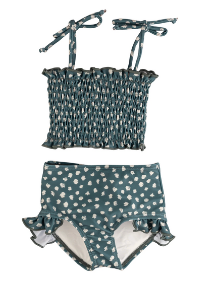 Girls High Waist Smocked Bikini - The August