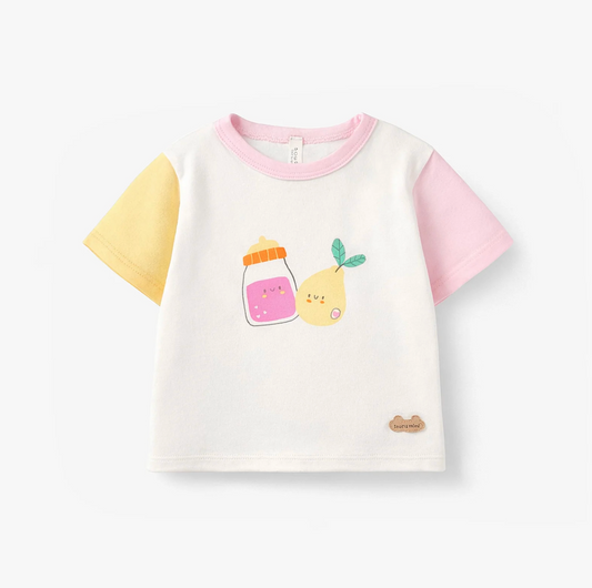 Cream, yellow and lilac T-shirt with illustration