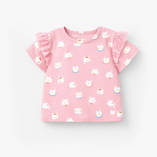 Pink T-shirt with cat pattern