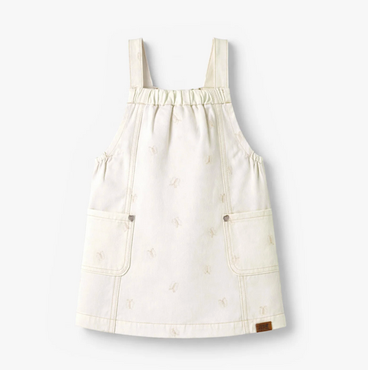 Cream denim dress with butterfly embroidery