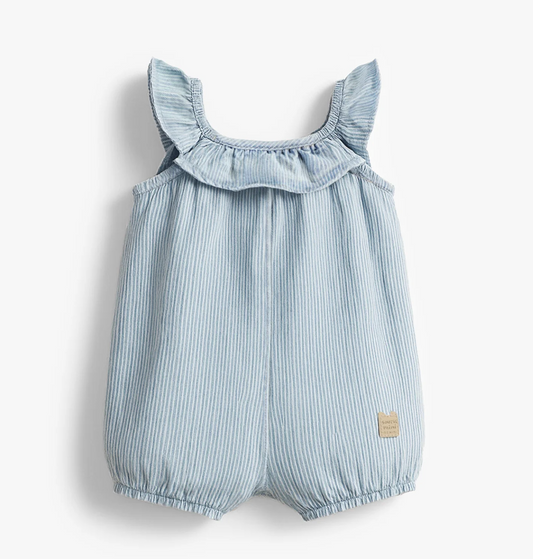 Light Blue Striped Demin Overall Romper