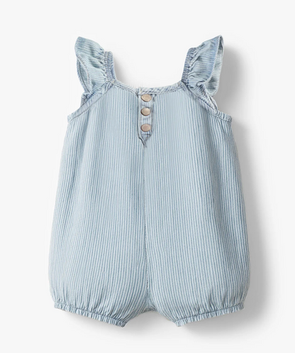 Light Blue Striped Demin Overall Romper