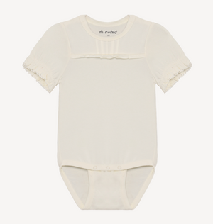 Short-sleeve Body suit with Ruffle - White