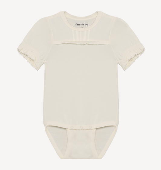 Short-sleeve Body suit with Ruffle - White
