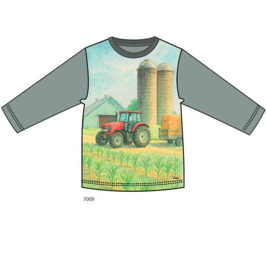 Long Sleeve Tractor Shirt - Red Tractor with Silos