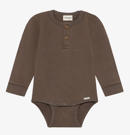 Ribbed Body Suit Long Sleeve - Chocolate