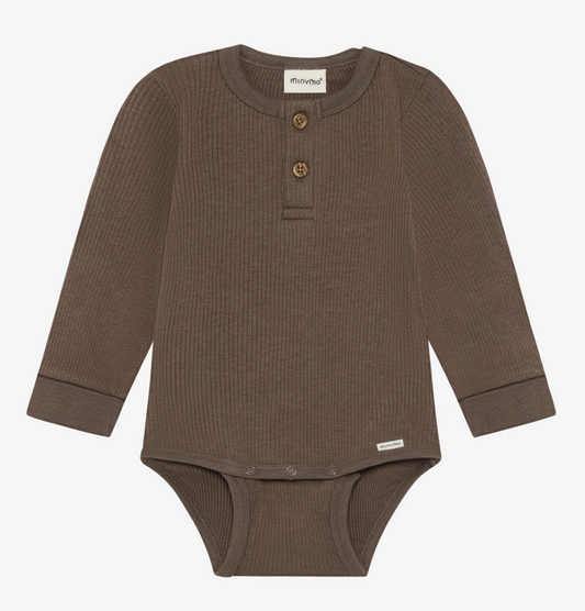 Ribbed Body Suit Long Sleeve - Chocolate